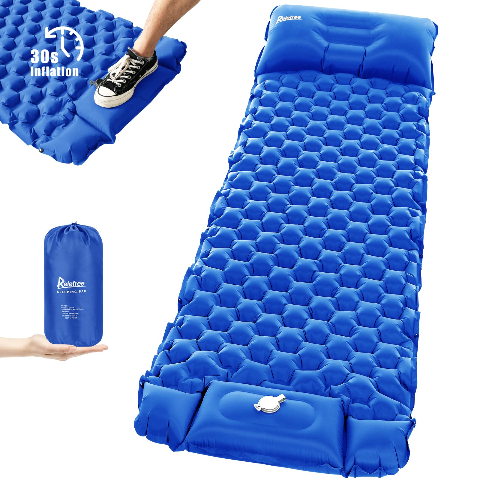Inflatable Camping Mat Built in Pump（Royal blue）