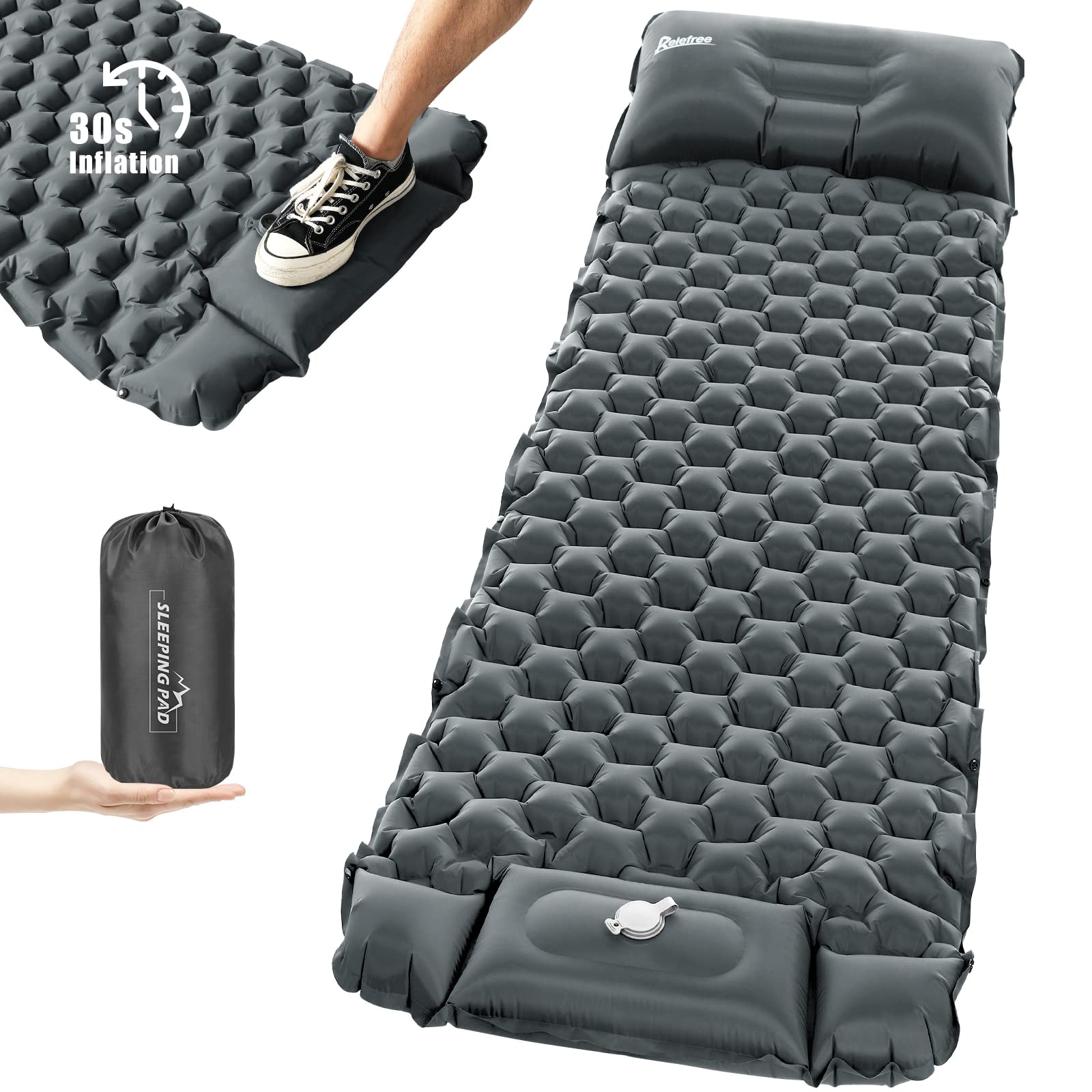Inflatable Camping Mat Built in Pump（Grey）