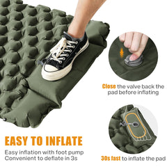 Inflatable Camping Mat Built in Pump（Army Green）