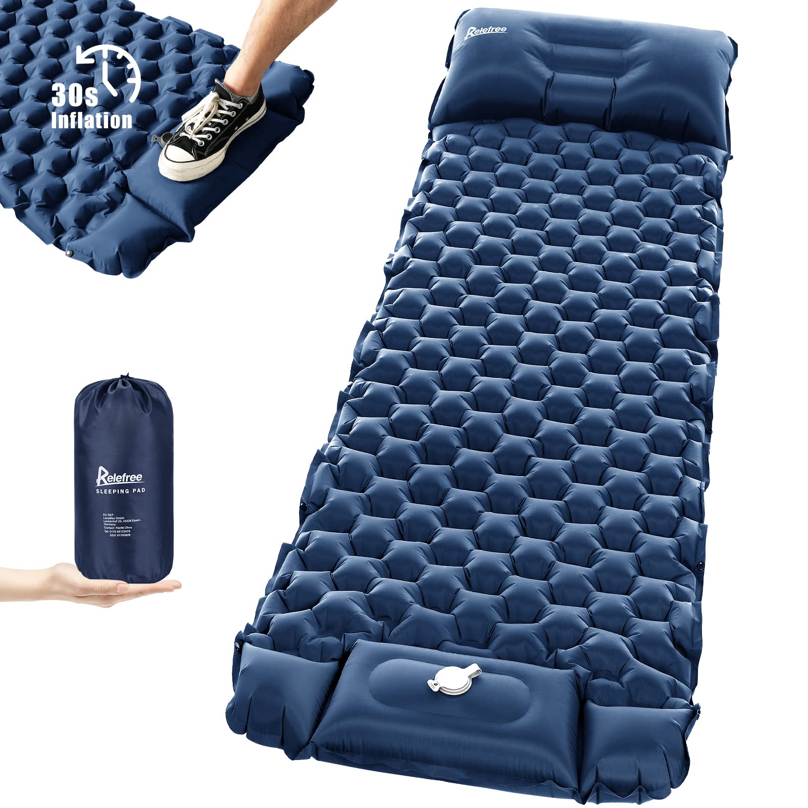Inflatable Camping Mat Built in Pump（Navy Blue）